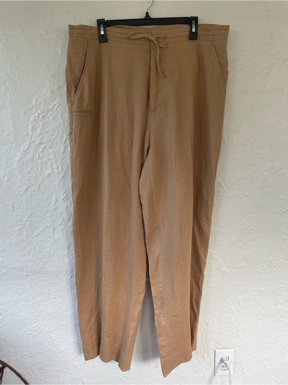 Lorenzino Women’s 100% Linen Khaki / Tan Pants Loose Fit Pockets; size XXL